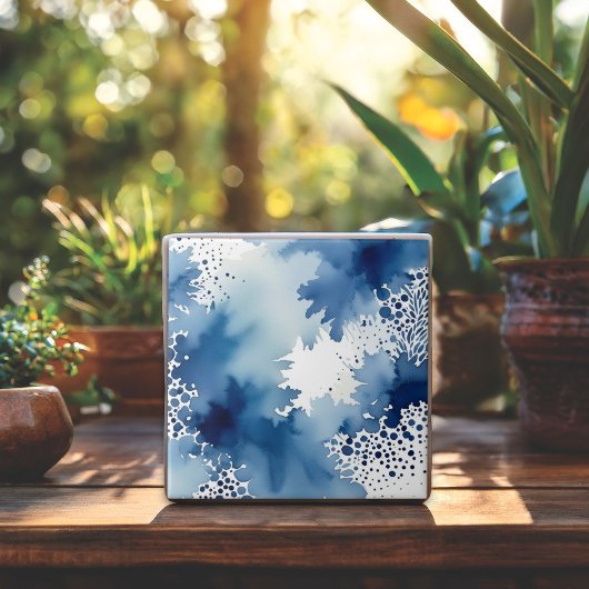 Abstract blauw en wit Waterverf ontwerp Tegeltje