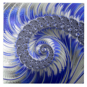 Abstract Blauw en Witte Spiral Fractal Tegeltje