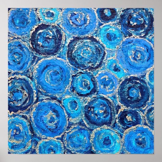 Abstract blauw en Zilveren Circles Poster (Voorkant)