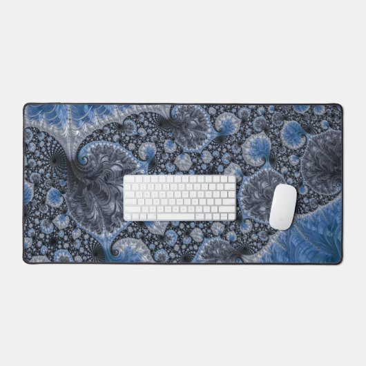 Abstract Blauw en zwart Intricate Fractal Bureaumat (Keyboard & Muis)