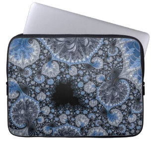 Abstract Blauw en zwart Intricate Fractal Laptop Sleeve