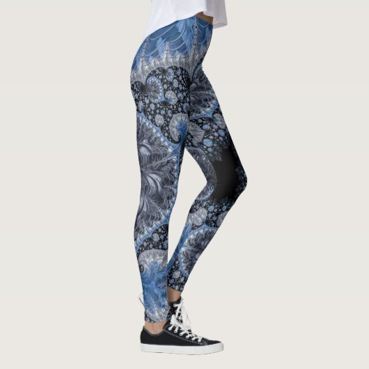 Abstract Blauw en zwart Intricate Fractal Leggings (Rechts)