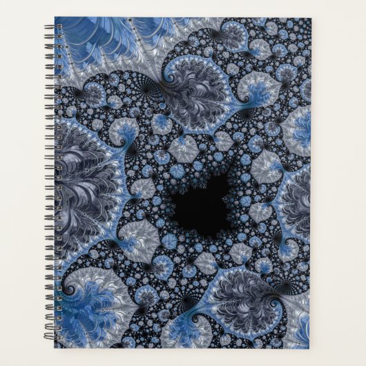 Abstract Blauw en zwart Intricate Fractal Planner (Voorkant)