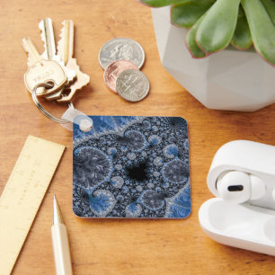 Abstract Blauw en zwart Intricate Fractal Sleutelhanger