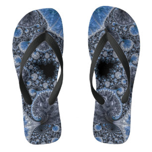 Abstract Blauw en zwart Intricate Fractal Teenslippers