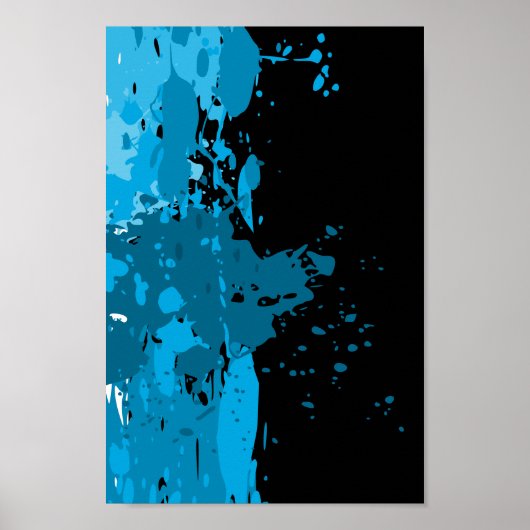 Abstract blauw en zwart Poster van de Verf (Voorkant)