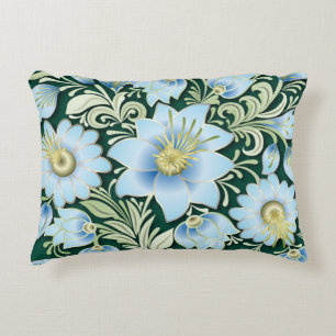 Abstract Blauw Floral Ornament op groene achtergro Accent Kussen