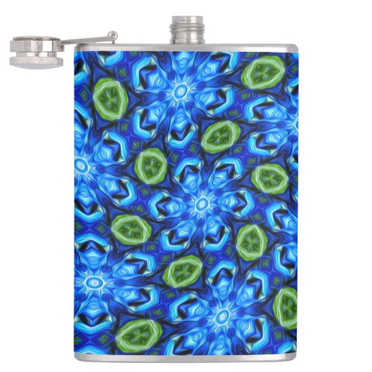 Abstract blauw Floral Patroon Heupfles (Geopend)