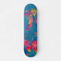 Abstract Blauw Geel en Sinaasappel Skateboard
