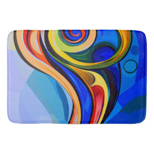 Abstract blauw geel oranje badmat