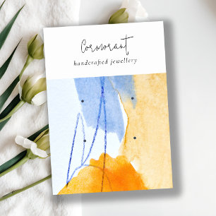 Abstract Blauw Geel Waterverf 2 Oorbel Houder Visitekaartje