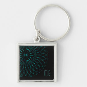 Abstract Blauw Geometrisch Grafisch Zwart Monogram Sleutelhanger