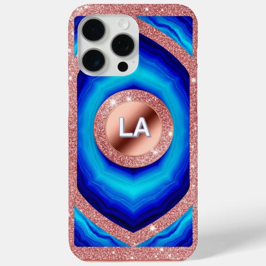 Abstract blauw geometrisch patroon met Roos goud Case-Mate iPhone Case (Achterkant)