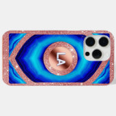Abstract blauw geometrisch patroon met Roos goud Case-Mate iPhone Case (Achterkant (horizontaal))