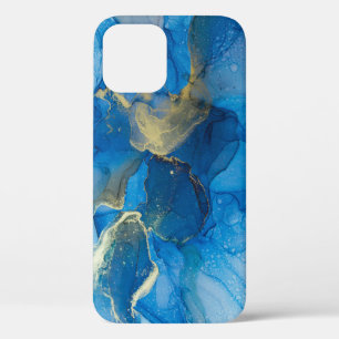Abstract Blauw Goud Marmeren Textuur iPhone 12 Hoesje