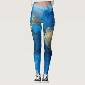 Abstract Blauw Goud Marmeren Textuur Leggings