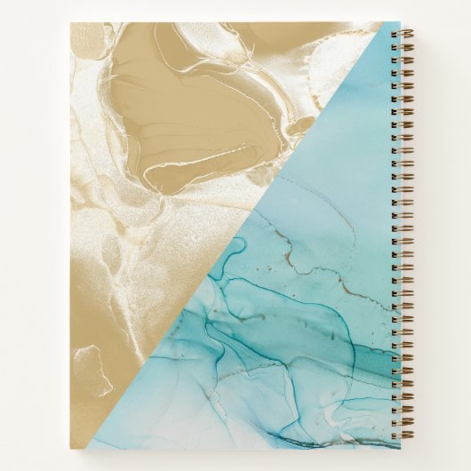 Abstract blauw-gouden alcoholinkt Notitieboek (Achterkant)