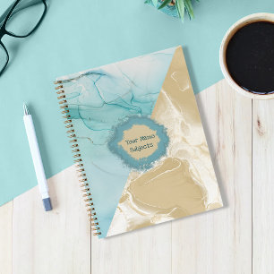 Abstract blauw-gouden alcoholinkt Notitieboek