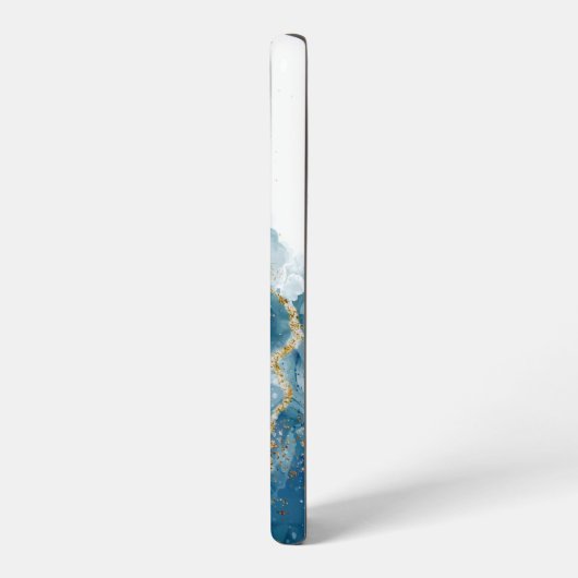 Abstract blauw/gouden glitter alcoholinkt Monogram Samsung Galaxy Hoesje (Linkerkant)