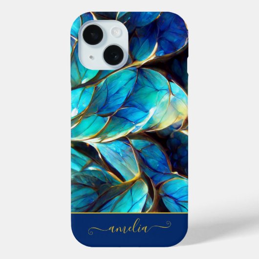 Abstract Blauw Gradiëntglas Fractal Monogrammed Case-Mate iPhone Case (Achterkant)