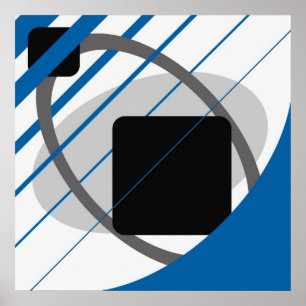 Abstract Blauw Grijs Off-Wit Zwart AP0002 Poster