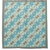 Abstract blauw, grijs sneeuwvlokpatroon met rand douchegordijn (Voorkant)