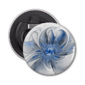 Abstract Blauw Grijs Waterverf Fractal Art Flower Button Flesopener (Voorkant)