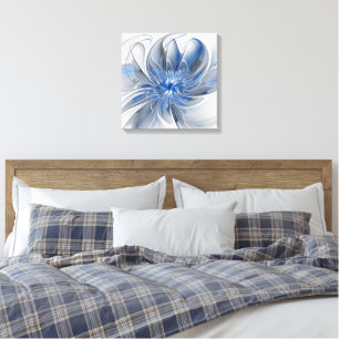 Abstract Blauw Grijs Waterverf Fractal Art Flower Canvas Afdruk