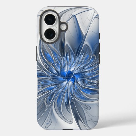 Abstract Blauw Grijs Waterverf Fractal Art Flower Case-Mate iPhone Case (Achterkant)