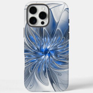 Abstract Blauw Grijs Waterverf Fractal Art Flower iPhone 16 Pro Max Hoesje