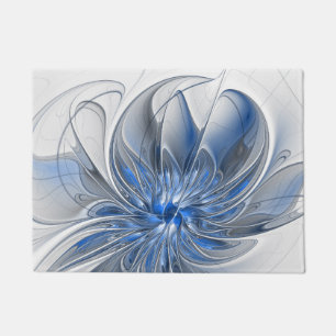 Abstract Blauw Grijs Waterverf Fractal Art Flower Deurmat
