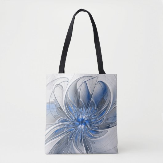 Abstract Blauw Grijs Waterverf Fractal Art Flower Draagtas (Voorkant)