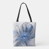 Abstract Blauw Grijs Waterverf Fractal Art Flower Draagtas (Achterkant)