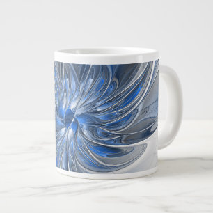 Abstract Blauw Grijs Waterverf Fractal Art Flower Extra Grote Beker