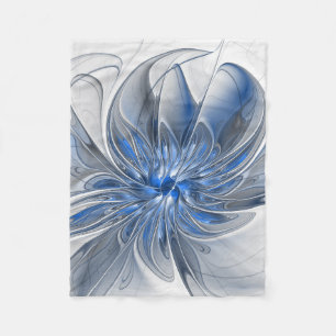 Abstract Blauw Grijs Waterverf Fractal Art Flower Fleece Deken