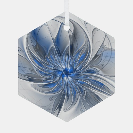 Abstract Blauw Grijs Waterverf Fractal Art Flower Glas Ornament (Achterkant)