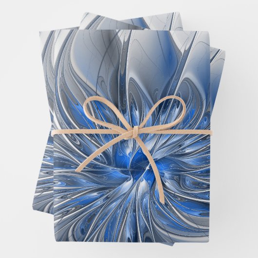 Abstract Blauw Grijs Waterverf Fractal Art Flower Inpakpapier Vel (In situ)