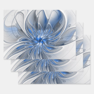 Abstract Blauw Grijs Waterverf Fractal Art Flower Inpakpapier Vel
