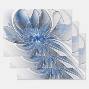Abstract Blauw Grijs Waterverf Fractal Art Flower Inpakpapier Vel