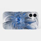 Abstract Blauw Grijs Waterverf Fractal Art Flower iPhone 16 Hoesje (Achterkant horizontaal)
