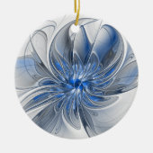 Abstract Blauw Grijs Waterverf Fractal Art Flower Keramisch Ornament (Voorkant)