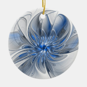 Abstract Blauw Grijs Waterverf Fractal Art Flower Keramisch Ornament