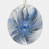 Abstract Blauw Grijs Waterverf Fractal Art Flower Keramisch Ornament (Links)