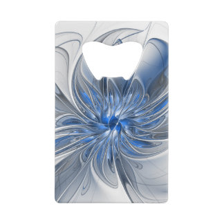 Abstract Blauw Grijs Waterverf Fractal Art Flower Kredietkaart Flessenopener