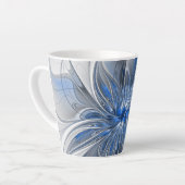 Abstract Blauw Grijs Waterverf Fractal Art Flower Latte Mok (Linkerhoek)
