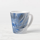 Abstract Blauw Grijs Waterverf Fractal Art Flower Latte Mok (Rechterhoek)