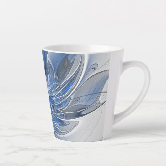 Abstract Blauw Grijs Waterverf Fractal Art Flower Latte Mok (Rechts)