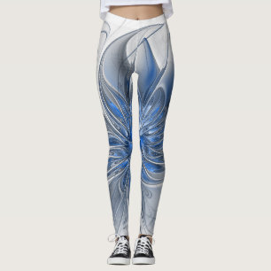 Abstract Blauw Grijs Waterverf Fractal Art Flower Leggings