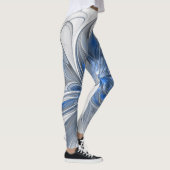 Abstract Blauw Grijs Waterverf Fractal Art Flower Leggings (Rechts)