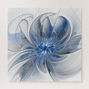 Abstract Blauw Grijs Waterverf Fractal Art Flower Legpuzzel